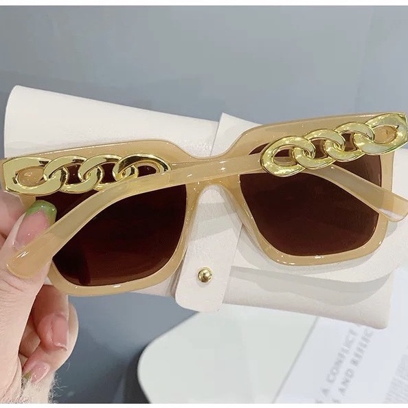 Mắt Kính Thời Trang Kính Râm Form Vuông Dây Xích 643 Sang Chảnh Phong Cách Ulzzang - Hazo