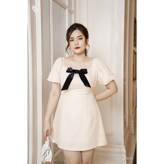 Đầm cổ vuông tay bồng phối nơ nhung đen bigsize - 22sd14 -