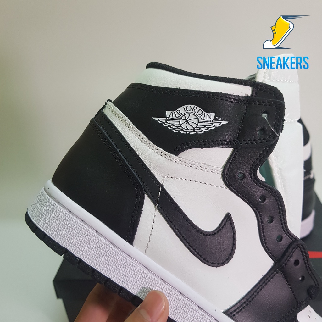 Giày Jordan 1 High Panda Black White Cao Cấp Fullbox, Giày thể thao jordan 1 cổ cao đen trắng da nhăn, lót 2 lớp êm chân