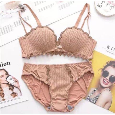 Bộ Đồ Lót Siêu Nâng Ngực, Không Gọng Phối Ren Sexy Quyến Rũ - BỘ LEN TĂM