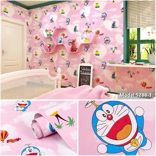 giấy dán tường sẵn keo 3d doremon