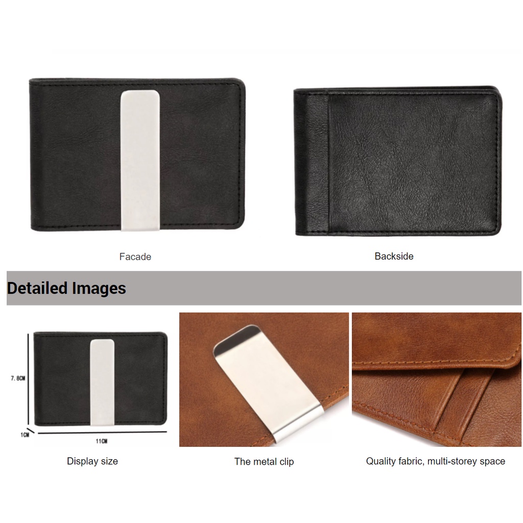 Ví Da pu Ngắn Đựng Thẻ Bằng Thép Không Gỉ Có Kẹp Kim Loại Dành Cho Nam