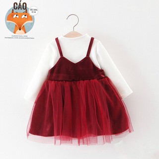 bỏ Freeship 99k toàn quốc_,Váy đầm yếm nhung đỏ bé gái giáng sinh Noel Christmas Santa Claus Tết