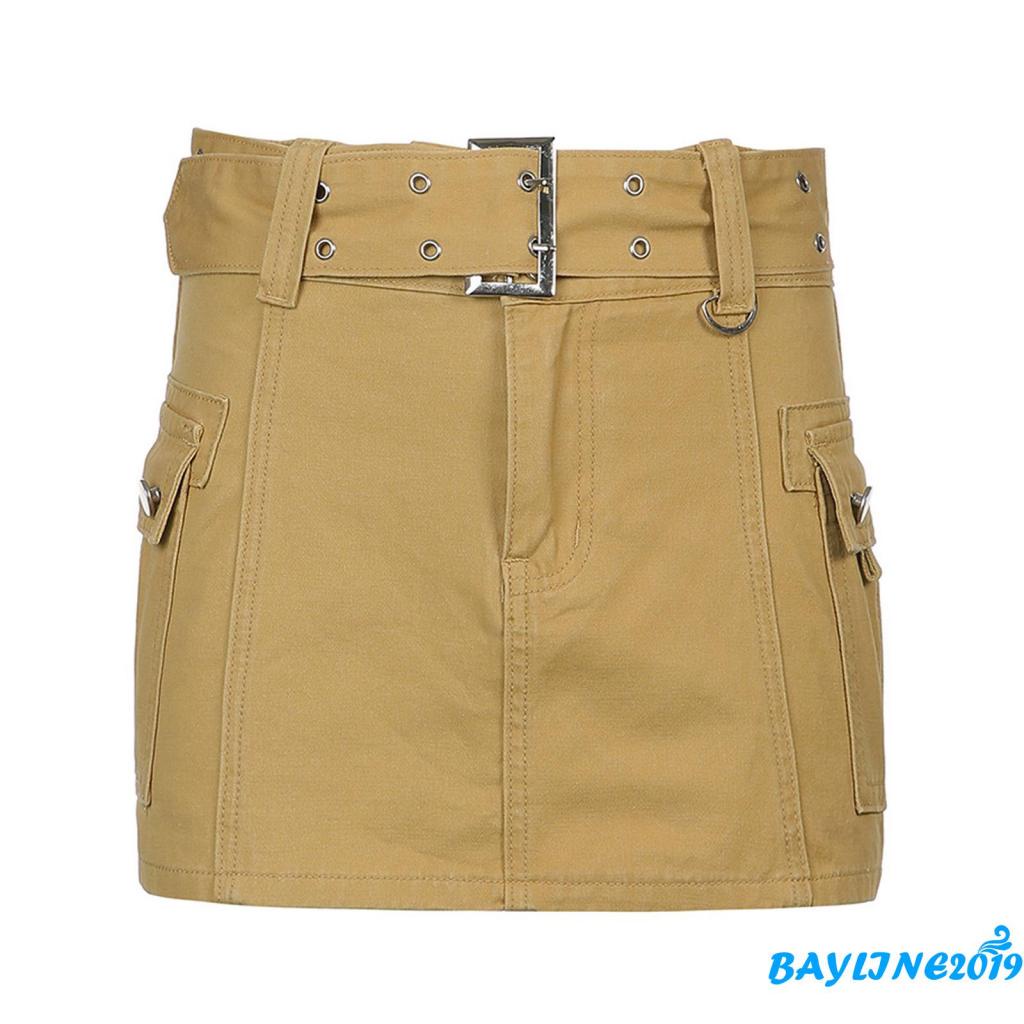 Chân váy ngắn lưng vừa màu trơn có túi thời trang dành cho nữ