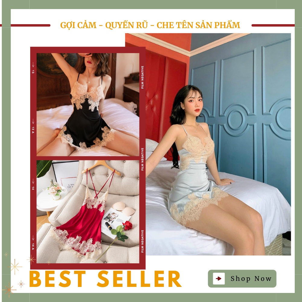 Đầm ngủ sexy, Váy ngủ 2 dây phối ren ngực xinh đan dây lưng sexy QUẢNG CHÂU cao cấp - Hàng có sẵn --CharmingQueen