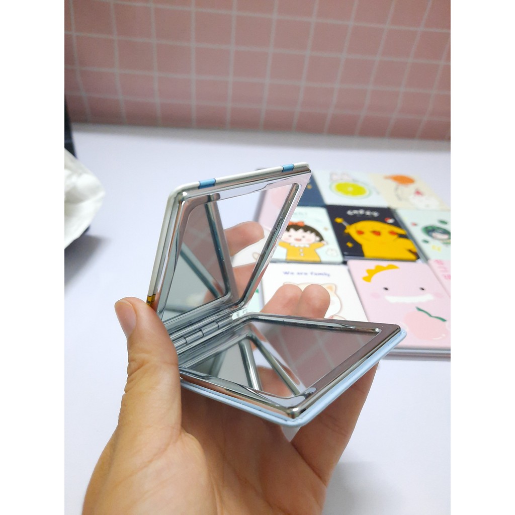 Gương trang điểm 2 mặt họa tiết dễ thương (dạng tròn và hình chữ nhật)