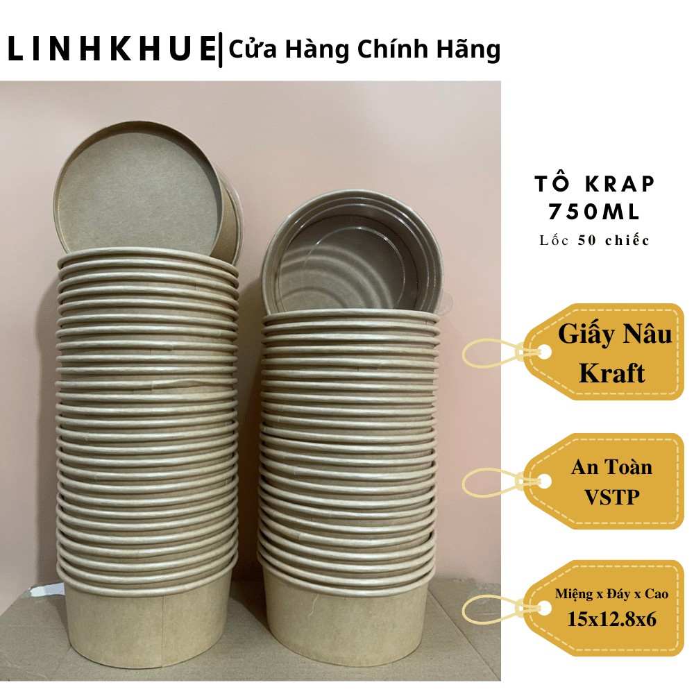 Tô Giấy Krap Có Nắp Trong Size 750ml hoặc 1000ml - Lốc 50 Chiếc - SP89 - Hộp Đựng Thực Phẩm