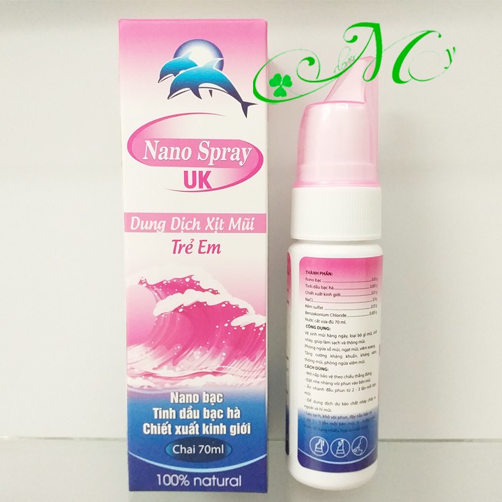 Xịt rửa mũi Nano Spray UK Trẻ em - Chứa nano bạc - Bảo vệ mũi, phòng ngừa viêm mũi