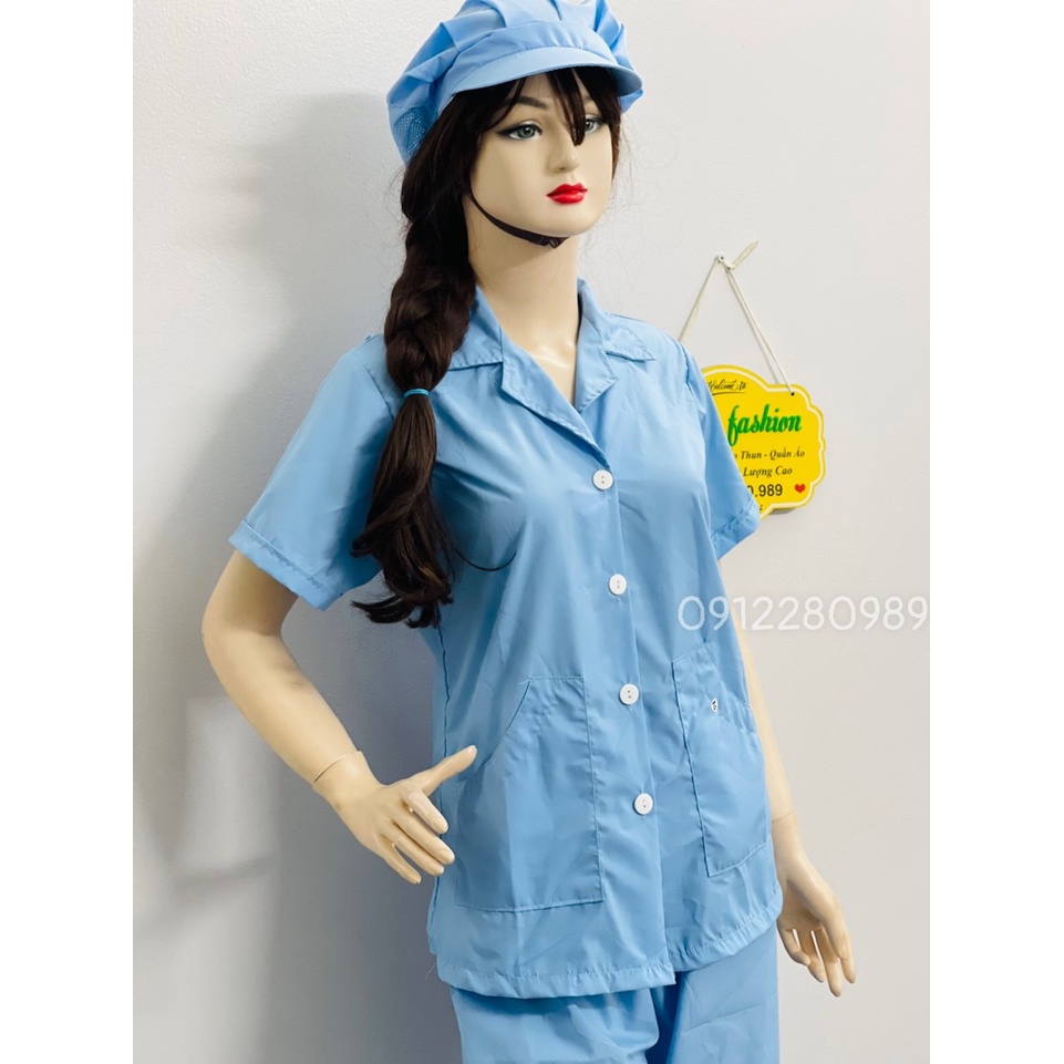 [Áo+Quần+Nón] Đồng Phục Thực Phẩm màu xanh ngắn tay _ Hình chụp thật