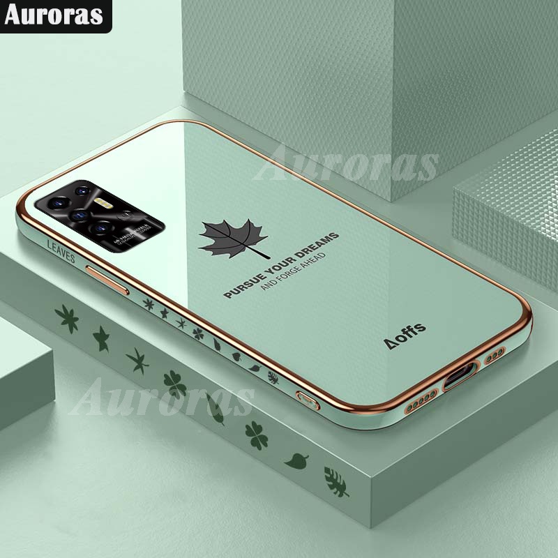 Ốp Điện Thoại Dẻo Trong Mạ Điện Họa Tiết Lá Phong Độc Đáo Cho Tecno Pova 2