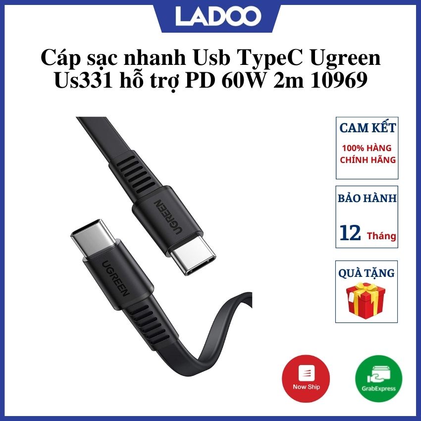 Cáp sạc nhanh Usb TypeC Ugreen Us331 hỗ trợ PD 60W 2m 10969