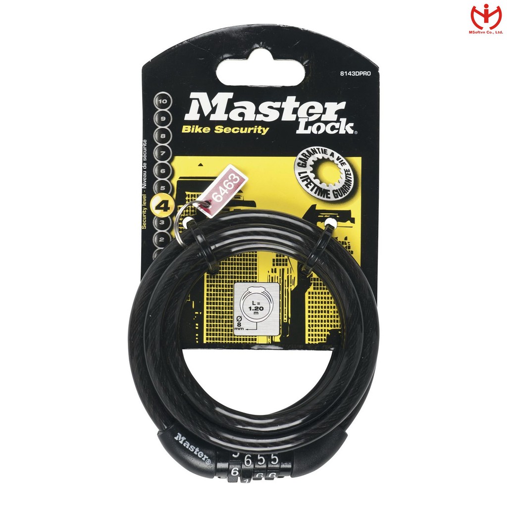 [Hỏa tốc HCM] Khóa xe đạp Master Lock 8143 EURDPROCOL - Khóa dây cáp dài 1.2m x 8mm dùng số - MSOFT