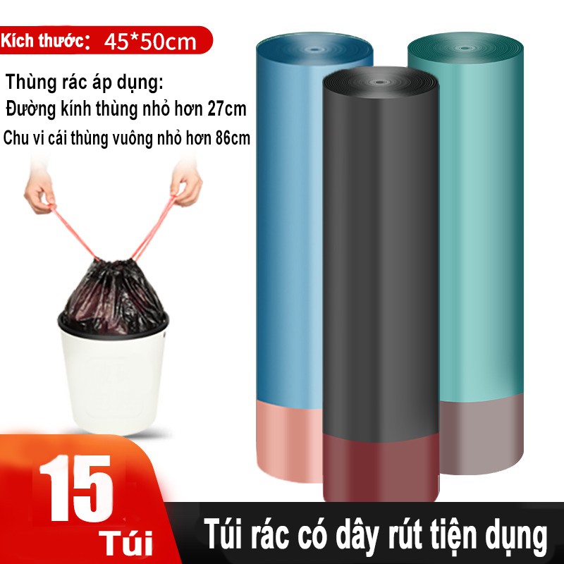 Túi đựng rác sinh học tự phân hủy có dây rút size 45*50cm (15 túi/1 cuộn) TDR01