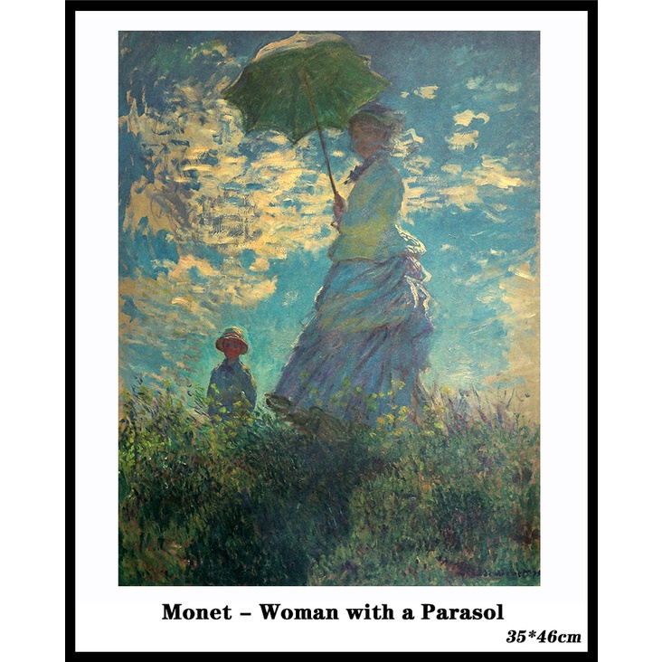 Tranh Treo Tường Phong Cảnh Người Phụ Nữ Monet Với Cây Dù Giấy Kraft 35x50cm