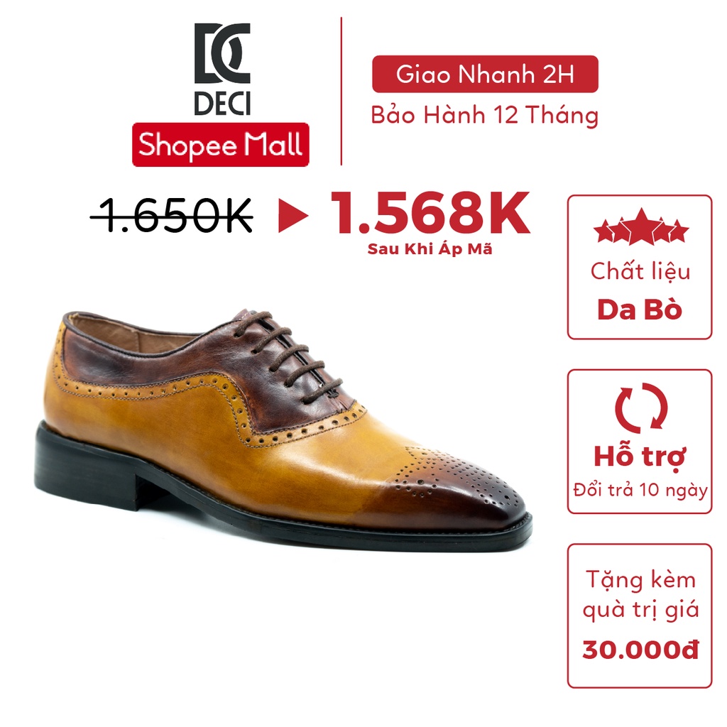 [Mã LT200 giảm 200K đơn 699K] Giày tây nam công sở đánh màu patina da bò cao cấp DECI BROGUE 7