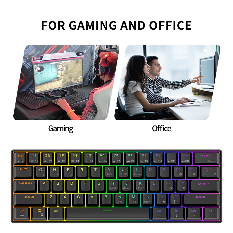 Bàn phím cơ CkeyiN không dây bluetooth 3.0 Và USB C RK61 Kludge 2.4G có đèn RGB