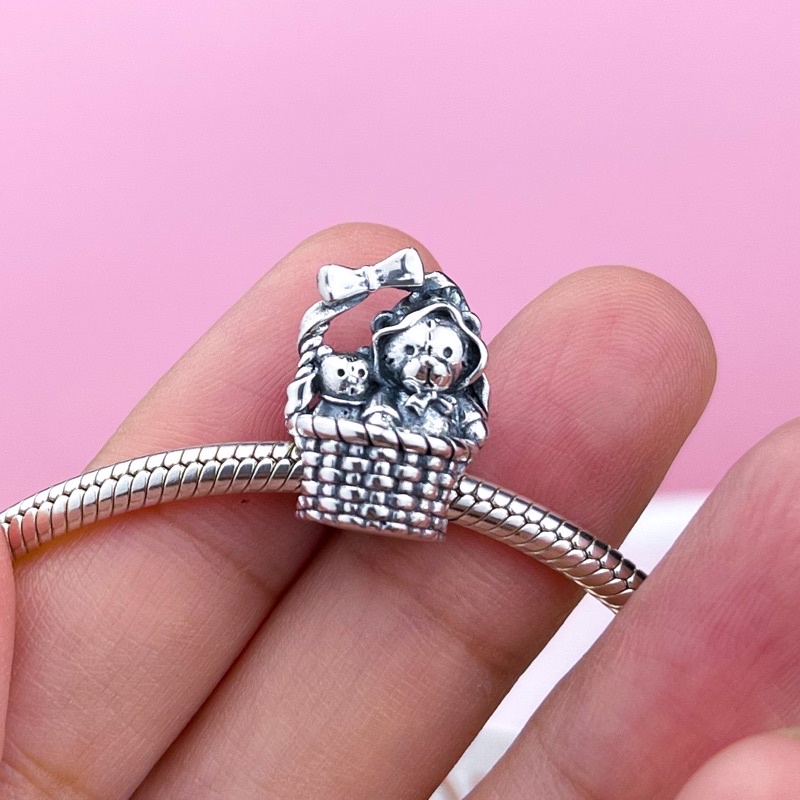 Hạt charm gấu mẹ và gấu bé bạc s925 cao cấp - CÓ BẢO HÀNH