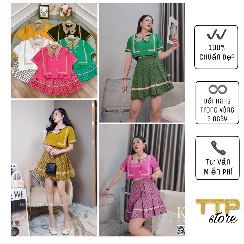 SET THỦY THỦ HỌA TIẾT ÁO NƠ CHÂN VÁY XÒE XẾP LY IN CG HÀNG THIẾT KẾ QUẢNG CHÂU CAO CẤP TTP STORE