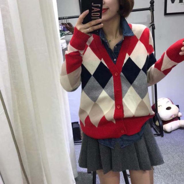 ÁO KHOÁC LEN CARDIGAN HỌA TIẾT HÌNH THOI