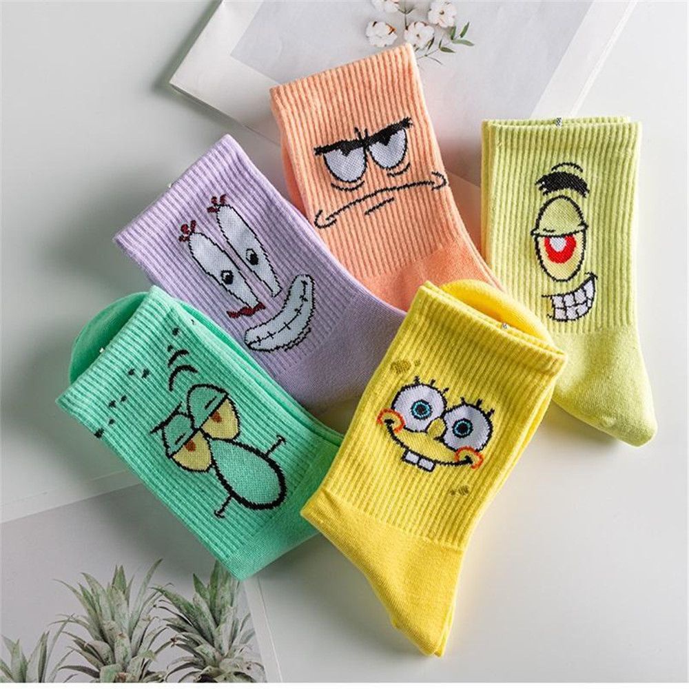 Vớ cotton họa tiết hoạt hình spongebob co giãn tốt thời trang cho nữ