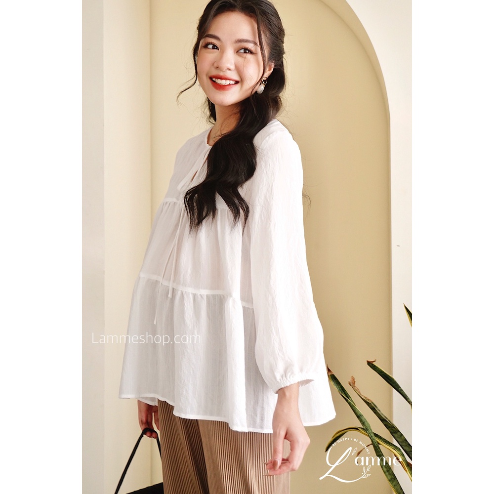 Áo bầu Momo Shirt chất đũi có dây buộc cổ, dáng áo babydoll thích hợp mặc đi làm By LAMME