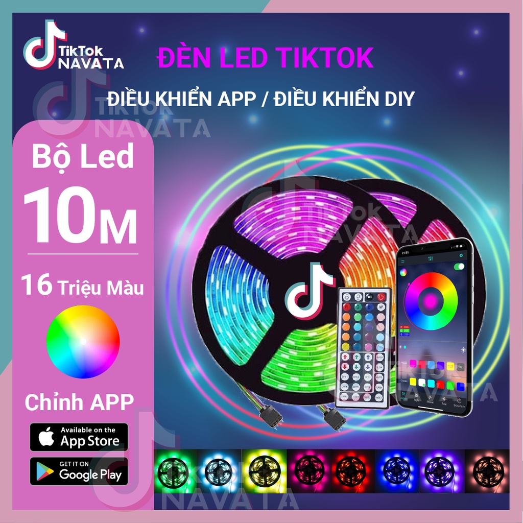 Đèn Led TikTok 5m 10m Điều Khiển APP 16 Triệu Màu, Pha Màu DIY đèn trang trí phòng ngủ Led 5050 RGB Loại Tốt