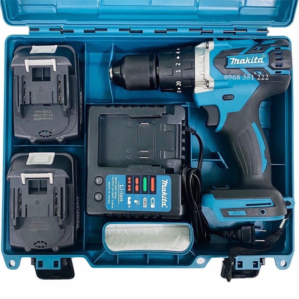 Máy Khoan Pin MAKITA 199v Không Chổi Than, Mô tơ lõi đồng 100%, Tặng bộ phụ kiện