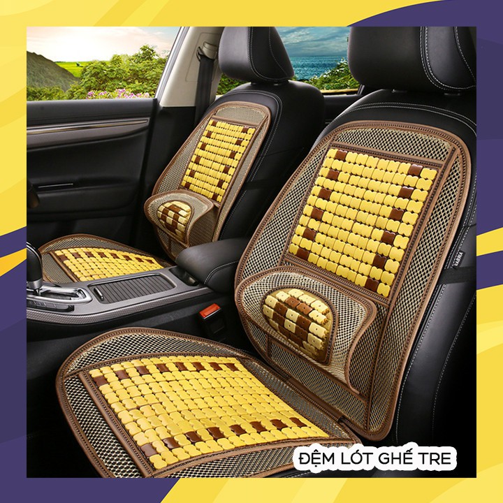 Bộ tấm lưới tựa lưng massage hạt gỗ lót ghế trên xe hơi, ô tô