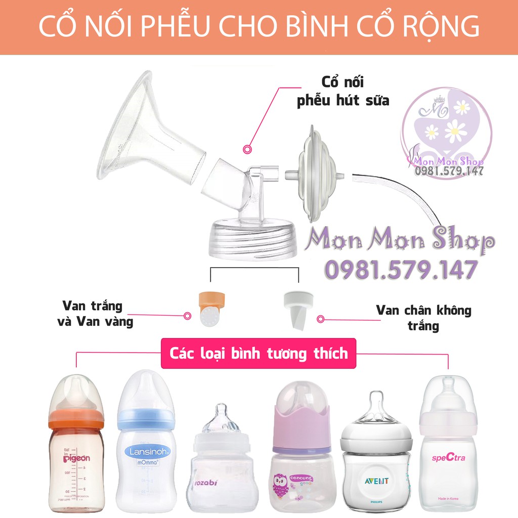 Bộ cổ nối phễu máy hút sữa cổ rộng tương thích máy Spectra