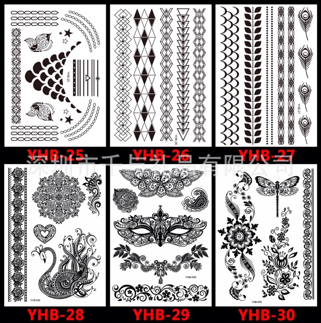 Set Hinh xăm dán tatto henna nghệ thuật 3D họa tiết henna 21*15cm hình xăm 3d