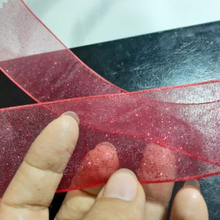 Dây ruy băng đỏ, xanh kim sa khổ 4cm