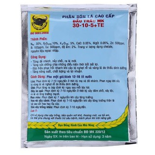 Phân bón cao cấp NPK đầu trâu 30-10-5 (gói 10gr)