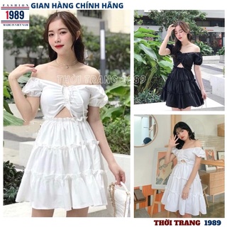 Đầm trễ vai tay bồng nhún ngực khoét eo kiểu dáng hàn quốc váy dự tiệc ulzzang vinatge-PHƯƠNG VŨ 1989