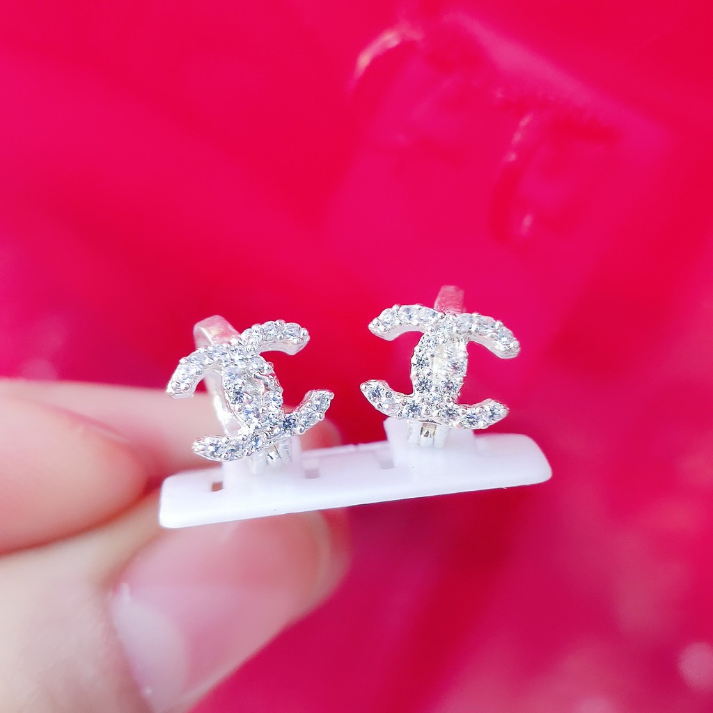 Bông tai bạc  Bông tai chữ x bạc ta đính đá trắng nhỏ xinh cho bé Van Jewelry V10656