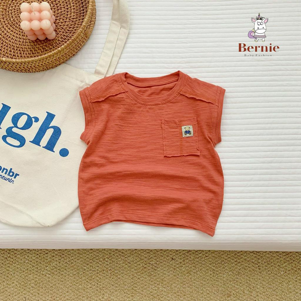Áo thun ba lỗ tanktop áo thun sát nách bé trai có túi thêu gấu nổi bật cool ngầu phong cách hàn quốc từ 9 đến 24kg