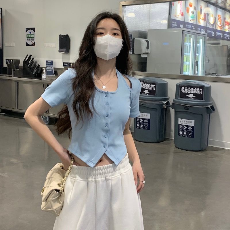 Áo kiểu COZOKC ngắn tay trễ vai ôm dáng gợi cảm dành cho nữ
