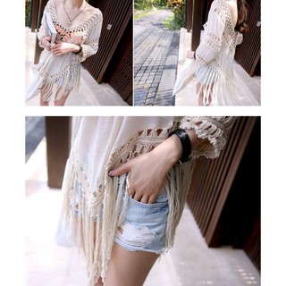 CÓ SẴN kimono áo lưới nữ tua rua