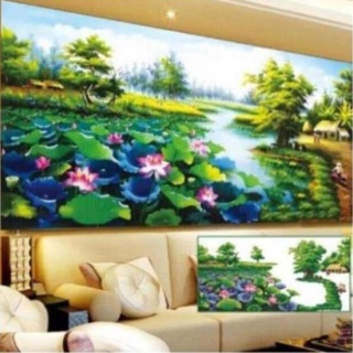 Tranh đính đá Đầm sen  mẫu mới. dream valley 1m5 x75  cm  D9467 ( chưa đính)