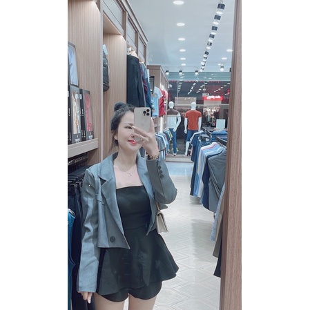 Áo khoác Blazer Crop 1 nút  + Chân Váy dáng A QCCC