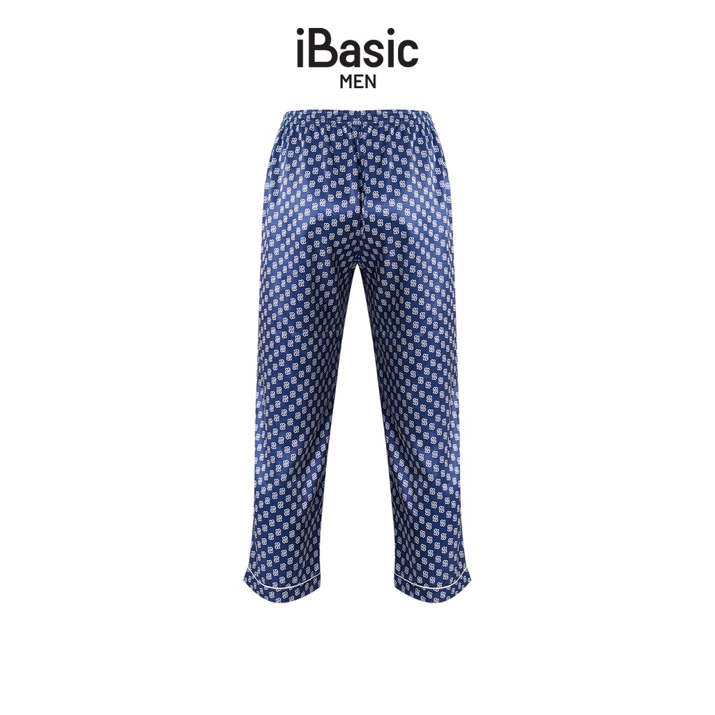 Quần dài mặc nhà nam pyjama lụa satin hoạ tiết icon iBasic HOMM016B