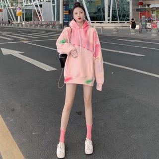 ÁO HOODIE FORM DẤU QUẦN HOẠ TIẾT LOANG MÀU HỒNG DỄ THƯƠNG