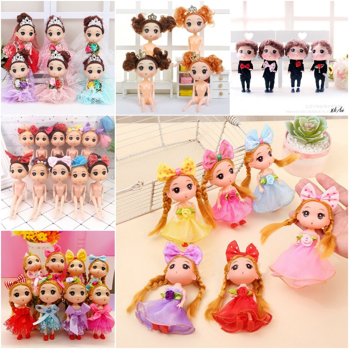 Búp bê chipi [FREESHIP] Búp bê chipi nhựa 12 cm, 18 cm, vương miện, váy tóc dài -  trang trí bánh