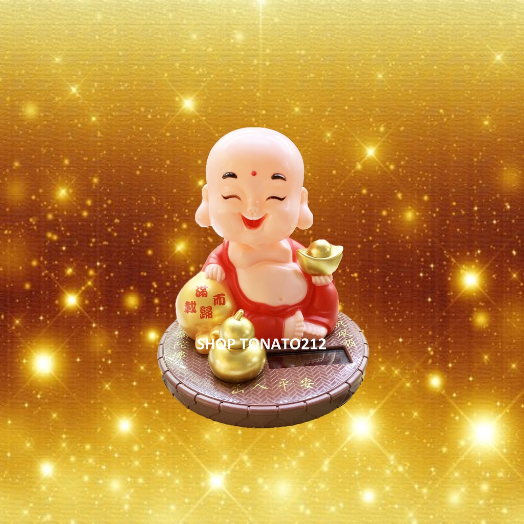 TƯỢNG CHÚ TIỂU,DI LẶC,THÍCH CA LẮC ĐẦU TRANG TRÍ XE Ô TÔ SỬ DỤNG NĂNG LƯỢNG MẶT TRỜI GÕ MÕ TỤNG KINH CAO 9CM,11CM