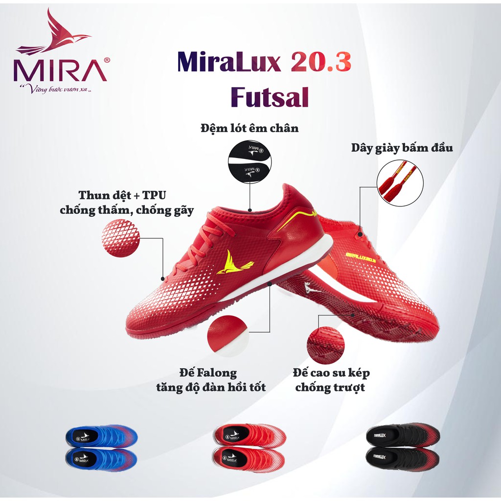 🛑🛑Giày đá bóng CHÍNH HÃNG Mira 20.3 Futsal Đế IC sàn gỗ
