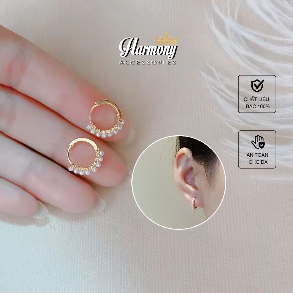 Bông tai, Khuyên tai nữ bạc mạ vàng Stella dáng tròn đính ngọc trai nhân tạo sang chảnh K203 | TRANG SỨC BẠC HARMONY