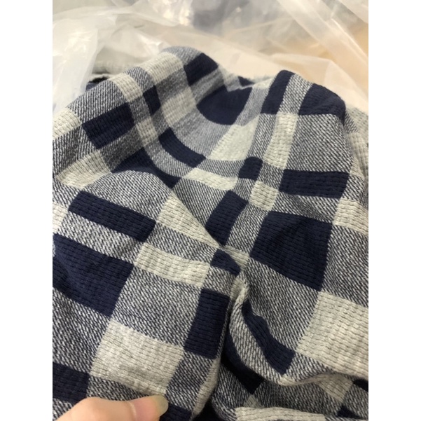 Vải Cotton tổ ong kẻ xanh navy