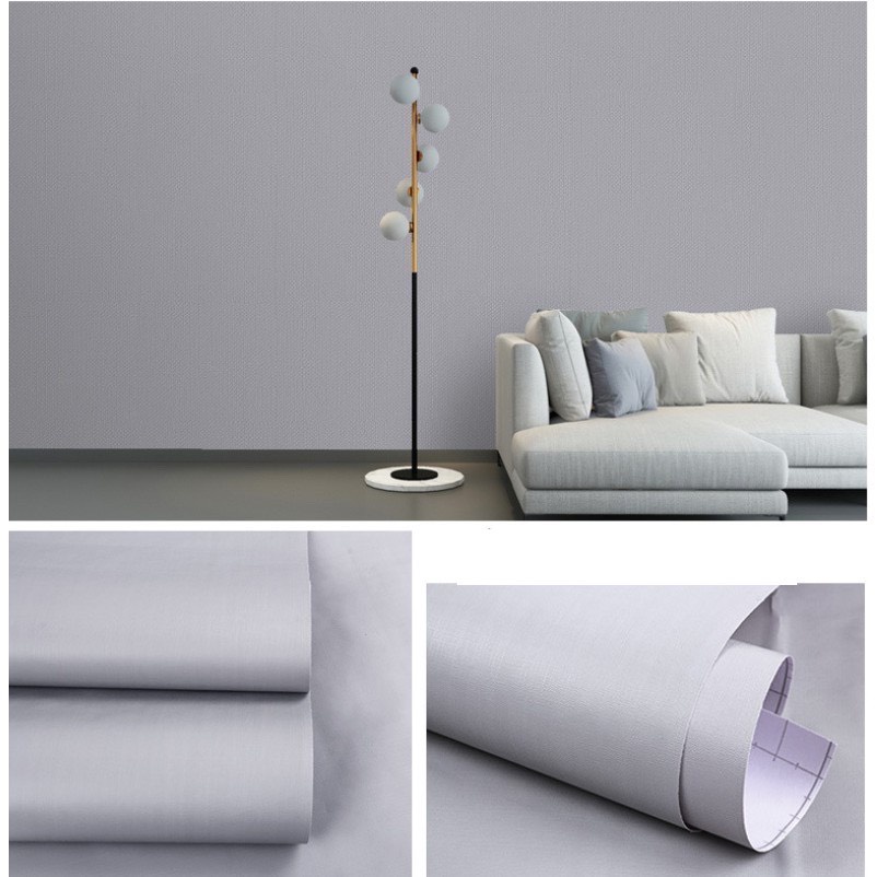 Cuộn 1m x 45cm rộng PVC decor dán tường một màu mặt nhám có sẵn keo - xám nhạt nhám