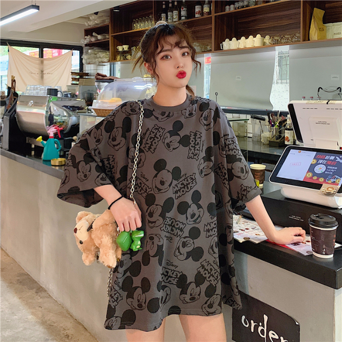 Phong cách Harajuku Hàn Quốc phụ nữ áo thun rộng tay ngắn giản dị