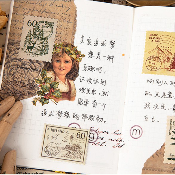 Sticker - nhãn dán nghệ thuật - Bài ca của Mucha - phong cách châu âu cổ điển,vintage  x 1 hộp 46 miếng dán