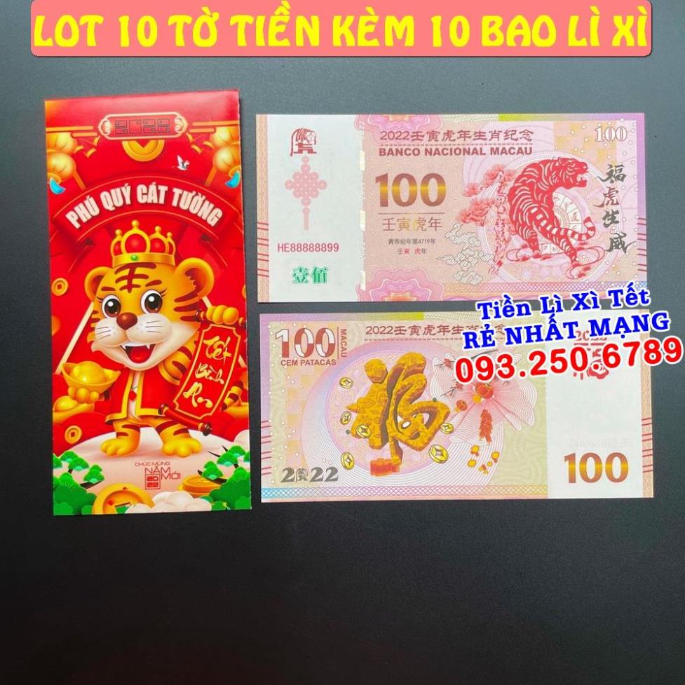 ⭐ FREE SHIP⭐ Combo 10 Tờ Tiền con Hổ 100 Macao lưu niệm, tặng bao lì xì tết Nhâm Dần, Quà Tết 2022